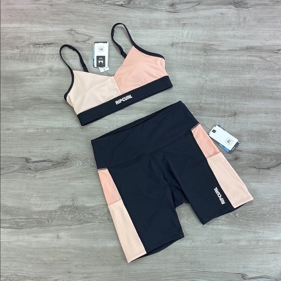☀️RIP CURL☀️ RUN SURF SWIM CROP RUN SWIM SURF BIKE SHORT SET - Picture 8 of 16